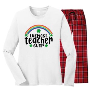 Luckiest Teacher Ever Funny St.Patricks Day Women's Long Sleeve Flannel Pajama Set 