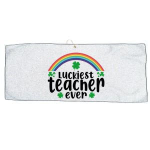 Luckiest Teacher Ever Funny St.Patricks Day Large Microfiber Waffle Golf Towel