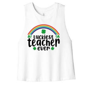 Luckiest Teacher Ever Funny St.Patricks Day Women's Racerback Cropped Tank