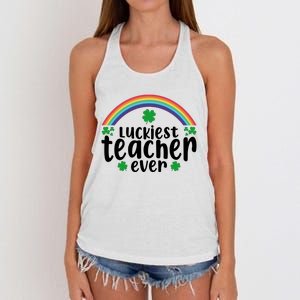 Luckiest Teacher Ever Funny St.Patricks Day Women's Knotted Racerback Tank