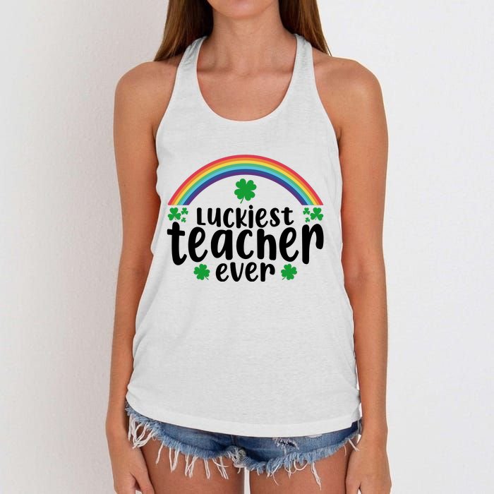 Luckiest Teacher Ever Funny St.Patricks Day Women's Knotted Racerback Tank