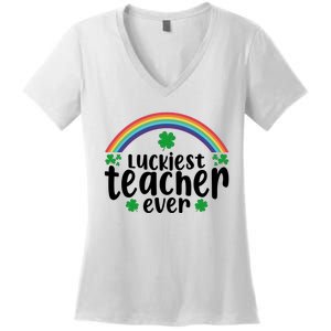 Luckiest Teacher Ever Funny St.Patricks Day Women's V-Neck T-Shirt