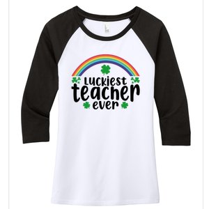 Luckiest Teacher Ever Funny St.Patricks Day Women's Tri-Blend 3/4-Sleeve Raglan Shirt