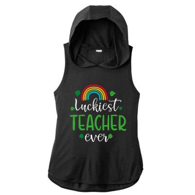 Luckiest Teacher Ever Funny St Patrick's Day Rainbow Gift Ladies PosiCharge Tri-Blend Wicking Draft Hoodie Tank