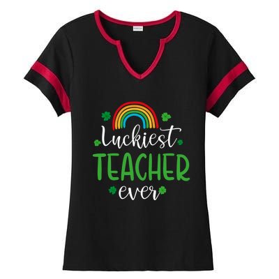 Luckiest Teacher Ever Funny St Patrick's Day Rainbow Gift Ladies Halftime Notch Neck Tee