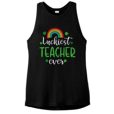 Luckiest Teacher Ever Funny St Patrick's Day Rainbow Gift Ladies PosiCharge Tri-Blend Wicking Tank