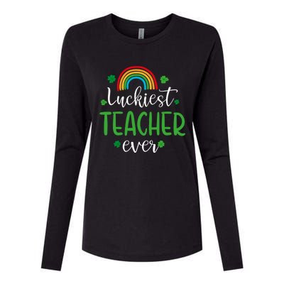 Luckiest Teacher Ever Funny St Patrick's Day Rainbow Gift Womens Cotton Relaxed Long Sleeve T-Shirt