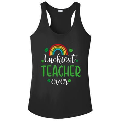 Luckiest Teacher Ever Funny St Patrick's Day Rainbow Gift Ladies PosiCharge Competitor Racerback Tank