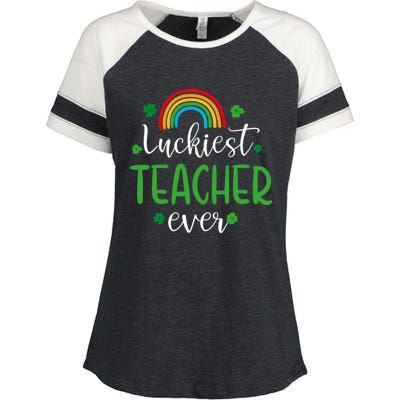 Luckiest Teacher Ever Funny St Patrick's Day Rainbow Gift Enza Ladies Jersey Colorblock Tee