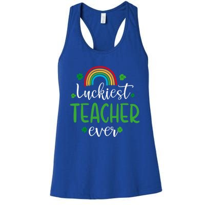 Luckiest Teacher Ever Funny St Patrick's Day Rainbow Gift Women's Racerback Tank