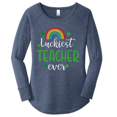 Luckiest Teacher Ever Funny St Patrick's Day Rainbow Gift Women's Perfect Tri Tunic Long Sleeve Shirt