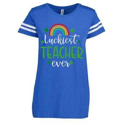 Luckiest Teacher Ever Funny St Patrick's Day Rainbow Gift Enza Ladies Jersey Football T-Shirt