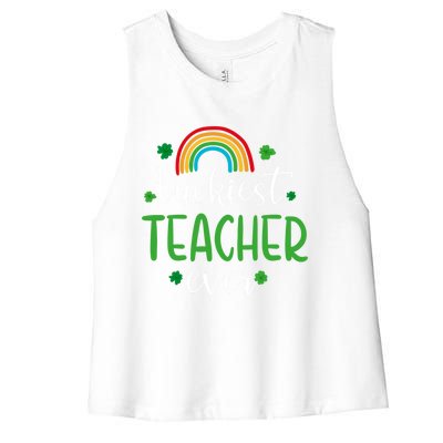 Luckiest Teacher Ever Funny St Patrick's Day Rainbow Gift Women's Racerback Cropped Tank