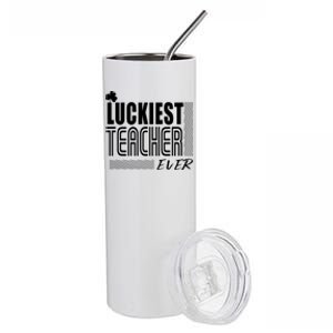 Luckiest Teacher Ever Gift Shamrock St Patrick's Day Gift Stainless Steel Tumbler