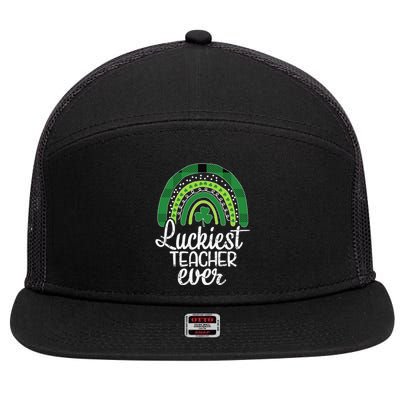 Luckiest Teacher Ever St Patricks Day School Teacher 7 Panel Mesh Trucker Snapback Hat