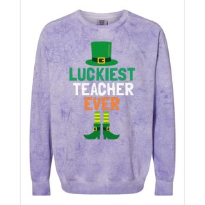 Luckiest Teacher Ever St Patricks Day Teaching Colorblast Crewneck Sweatshirt