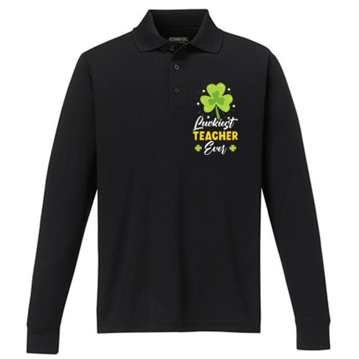 Luckiest Teacher Ever St. Patrick's Saint Pattys Day Performance Long Sleeve Polo