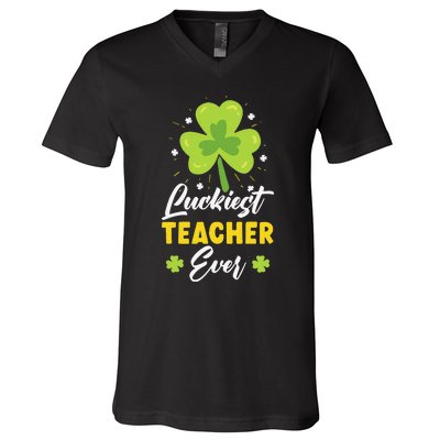 Luckiest Teacher Ever St. Patrick's Saint Pattys Day V-Neck T-Shirt