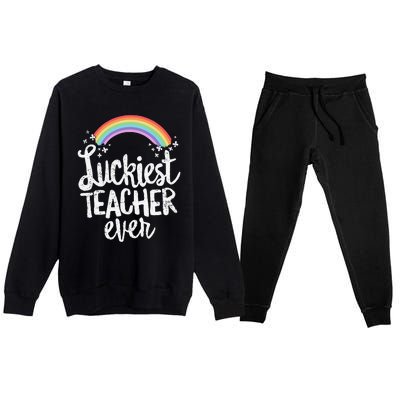 Luckiest Teacher Ever St Patricks Day School Gift Premium Crewneck Sweatsuit Set