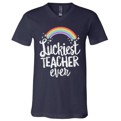 Luckiest Teacher Ever St Patricks Day School Gift V-Neck T-Shirt