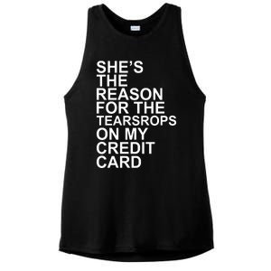 London The Eras Shes The Reason On My Credit Card Ladies PosiCharge Tri-Blend Wicking Tank