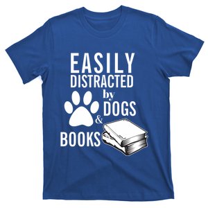 Library Themed Easily Distracted By Books And Dogs Gift T-Shirt