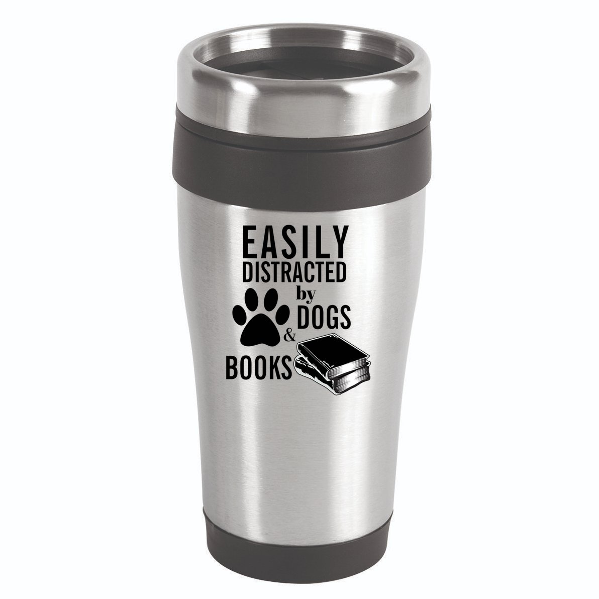 Library Themed Easily Distracted By Books And Dogs Gift 16oz Travel Tumbler