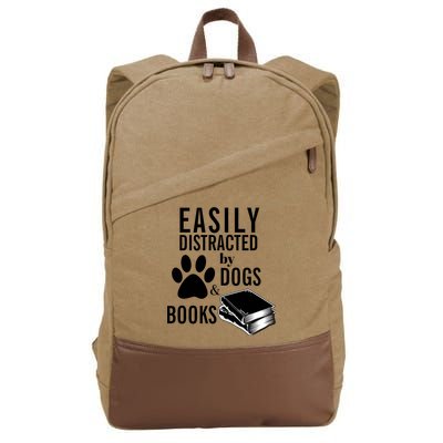 Library Themed Easily Distracted By Books And Dogs Gift Cotton Canvas Backpack