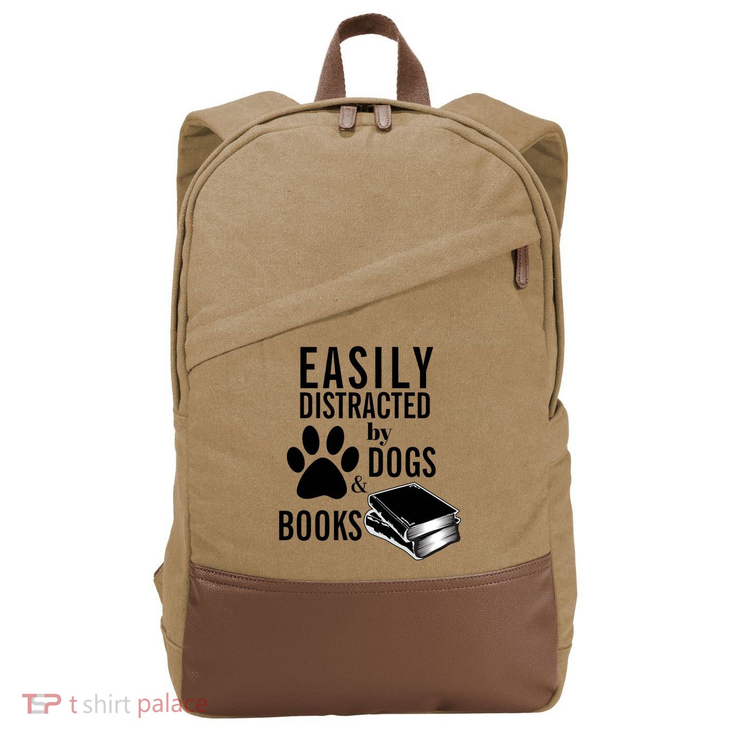 Library Themed Easily Distracted By Books And Dogs Gift Cotton Canvas Backpack