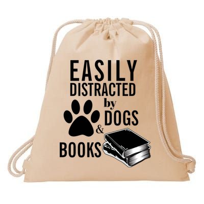 Library Themed Easily Distracted By Books And Dogs Gift Drawstring Bag