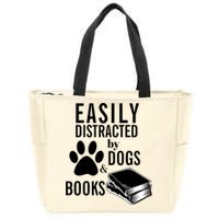 Library Themed Easily Distracted By Books And Dogs Gift Zip Tote Bag