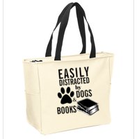 Library Themed Easily Distracted By Books And Dogs Gift Zip Tote Bag