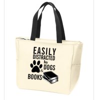 Library Themed Easily Distracted By Books And Dogs Gift Zip Tote Bag
