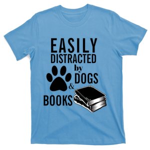 Library Themed Easily Distracted By Books And Dogs Gift T-Shirt