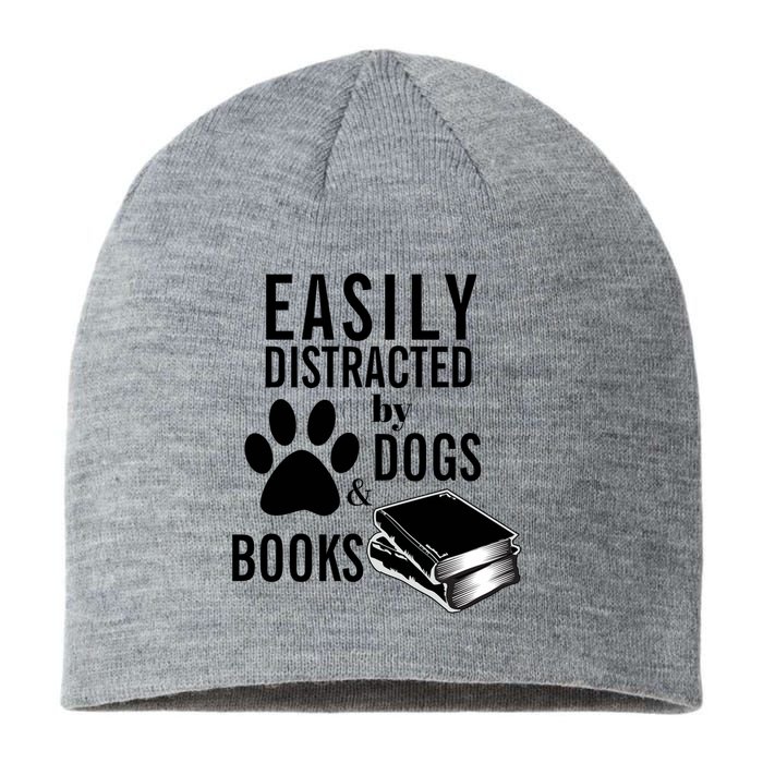 Library Themed Easily Distracted By Books And Dogs Gift Sustainable Beanie