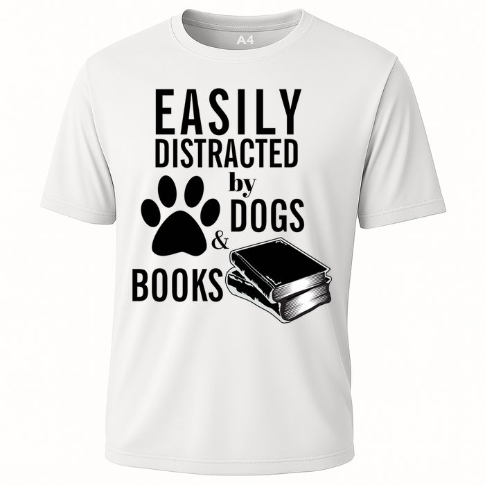 Library Themed Easily Distracted By Books And Dogs Gift Cooling Performance Crew T-Shirt