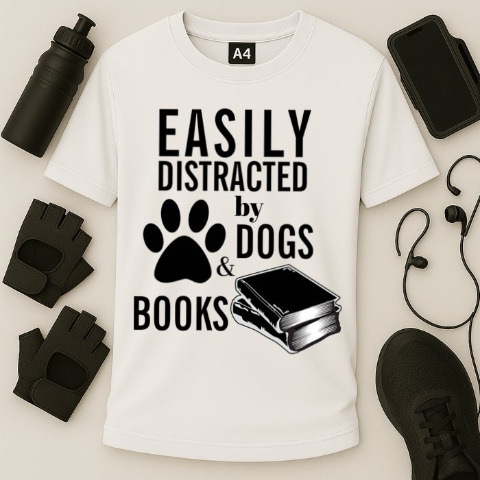 Library Themed Easily Distracted By Books And Dogs Gift Cooling Performance Crew T-Shirt