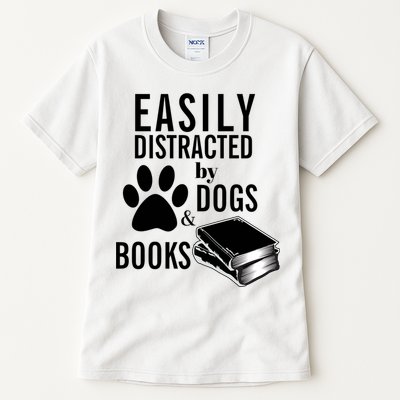 Library Themed Easily Distracted By Books And Dogs Gift Tall T-Shirt