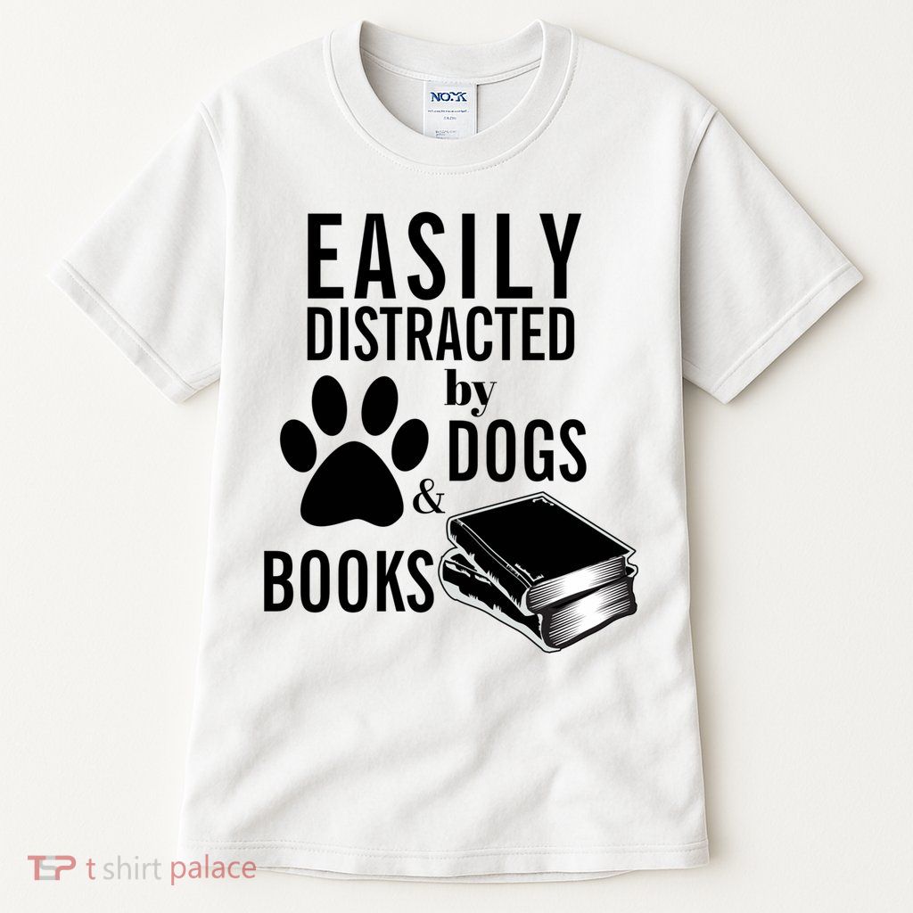 Library Themed Easily Distracted By Books And Dogs Gift Tall T-Shirt