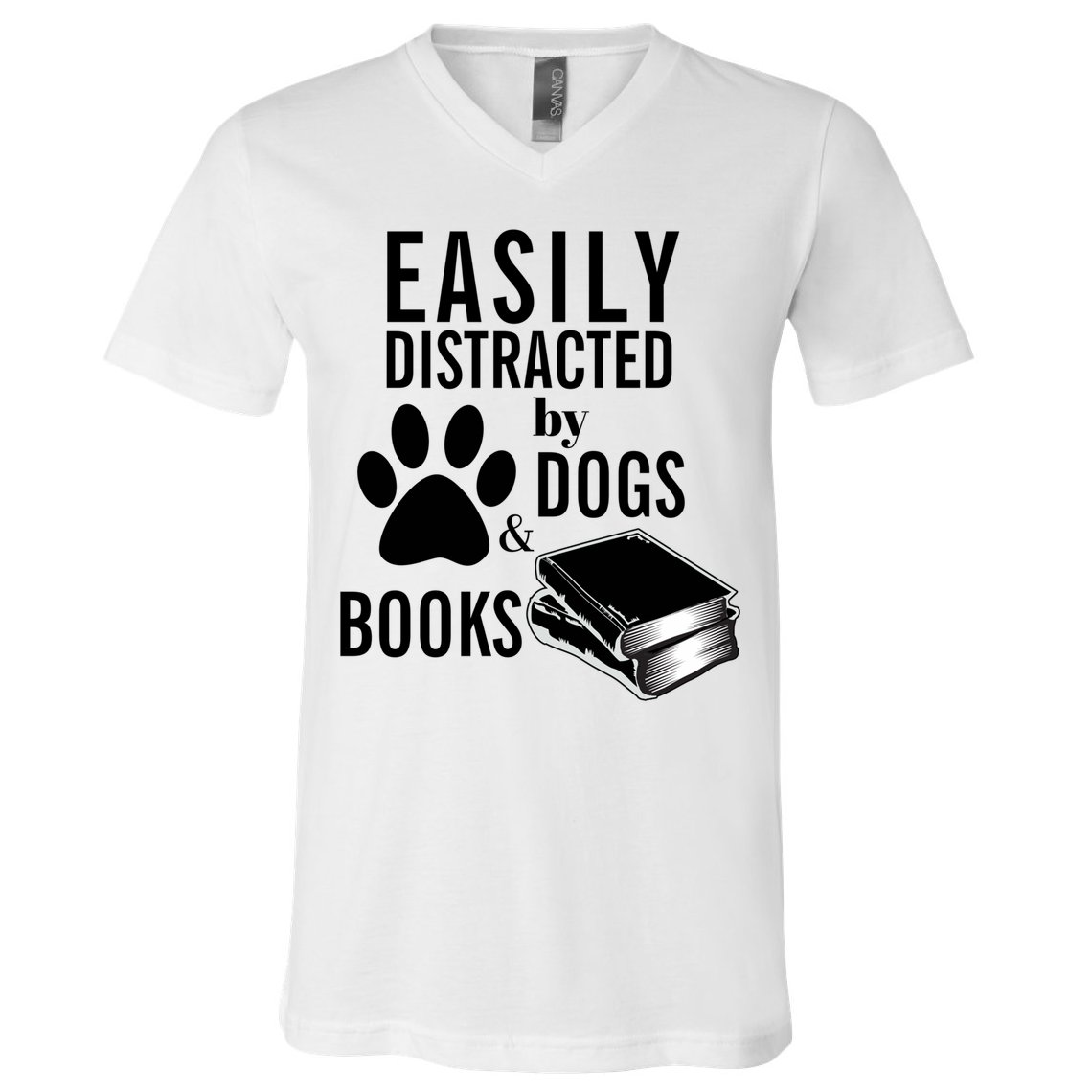 Library Themed Easily Distracted By Books And Dogs Gift V-Neck T-Shirt