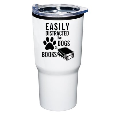 Library Themed Easily Distracted By Books And Dogs Gift Tumbler