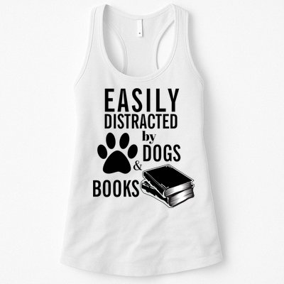 Library Themed Easily Distracted By Books And Dogs Gift Womens Tank Top