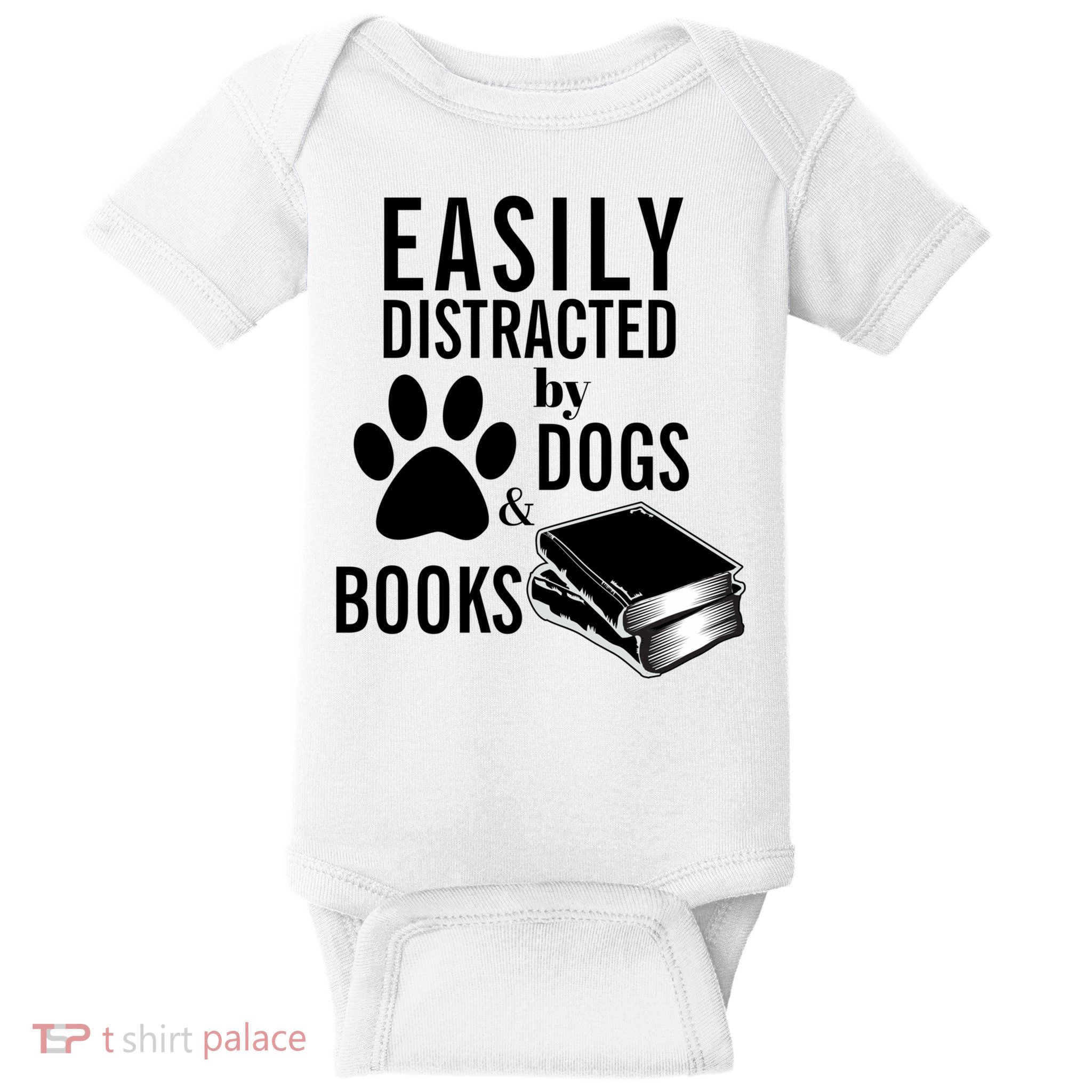 Library Themed Easily Distracted By Books And Dogs Gift Baby Bodysuit