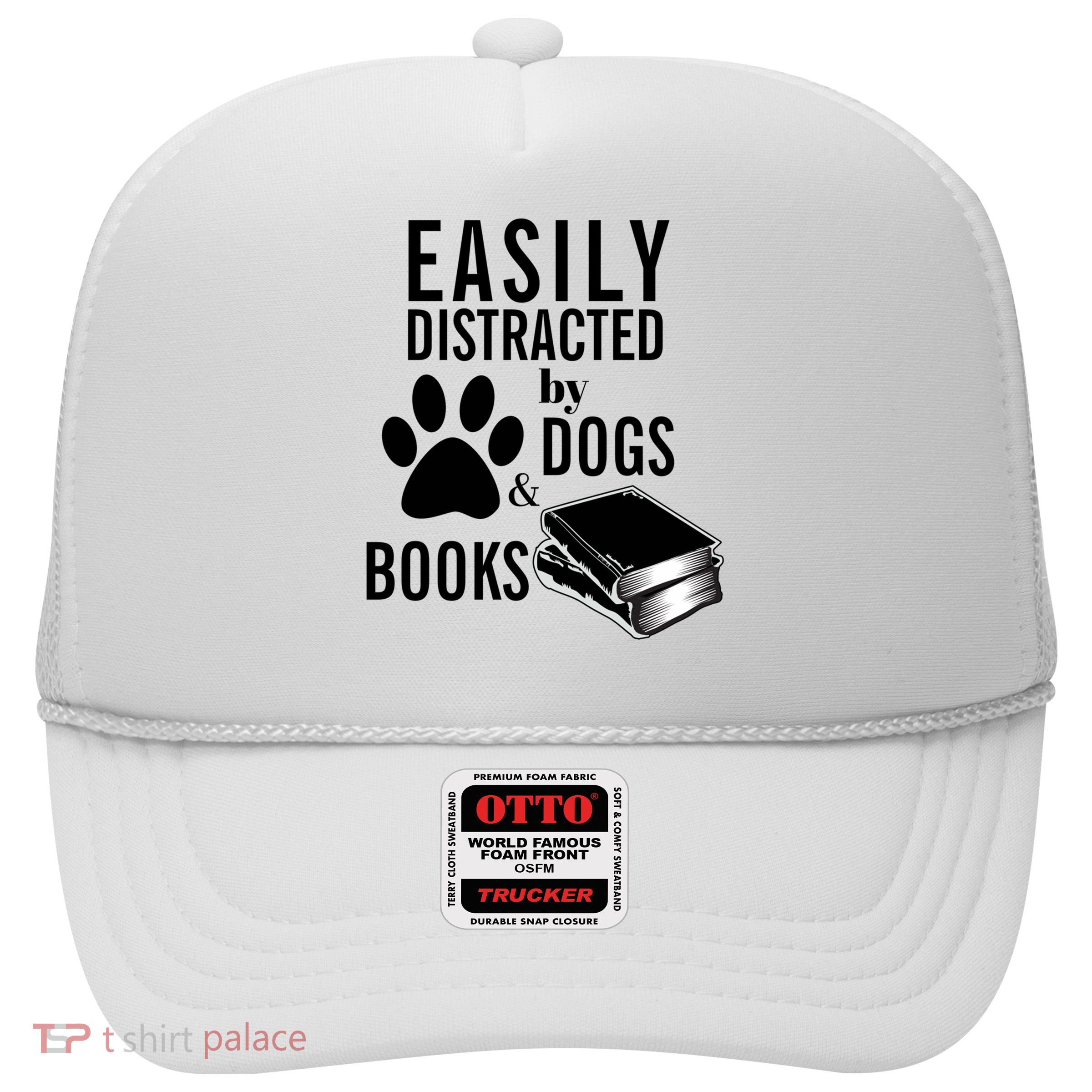Library Themed Easily Distracted By Books And Dogs Gift Trucker Hat