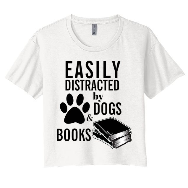 Library Themed Easily Distracted By Books And Dogs Gift Crop Top