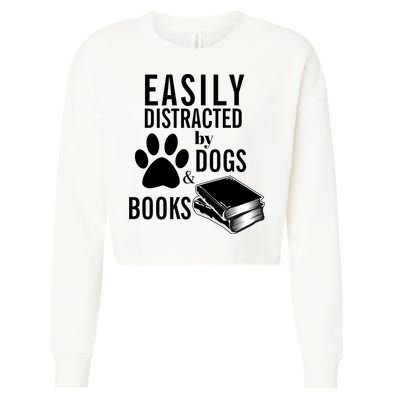 Library Themed Easily Distracted By Books And Dogs Gift Cropped Pullover Crew