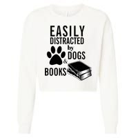 Library Themed Easily Distracted By Books And Dogs Gift Cropped Pullover Crew