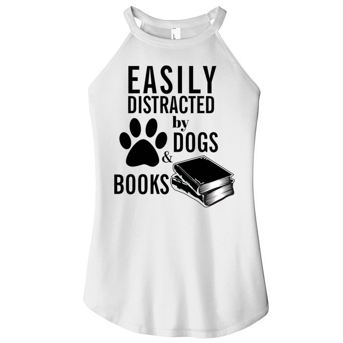 Library Themed Easily Distracted By Books And Dogs Gift Women's Perfect Tri Rocker Tank