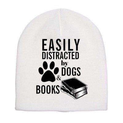 Library Themed Easily Distracted By Books And Dogs Gift Short Acrylic Beanie