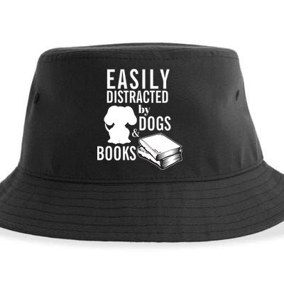 Library Themed Easily Distracted By Books And Dogs Gift Sustainable Bucket Hat